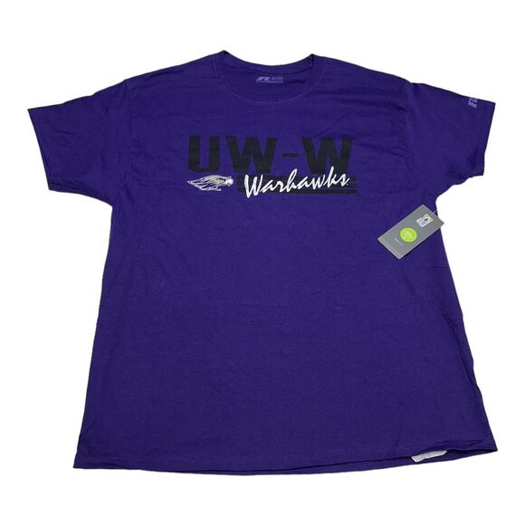 NWT‎ Men's UW Wisconsin Whitewater Warhawks Purple T-Shirt Russell Size XL 46-48 - Picture 1 of 7
